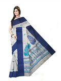 Pradip Fabrics Woven Tant Pure Cotton Saree (white & blue)
