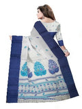 Pradip Fabrics Woven Tant Pure Cotton Saree (white & blue)