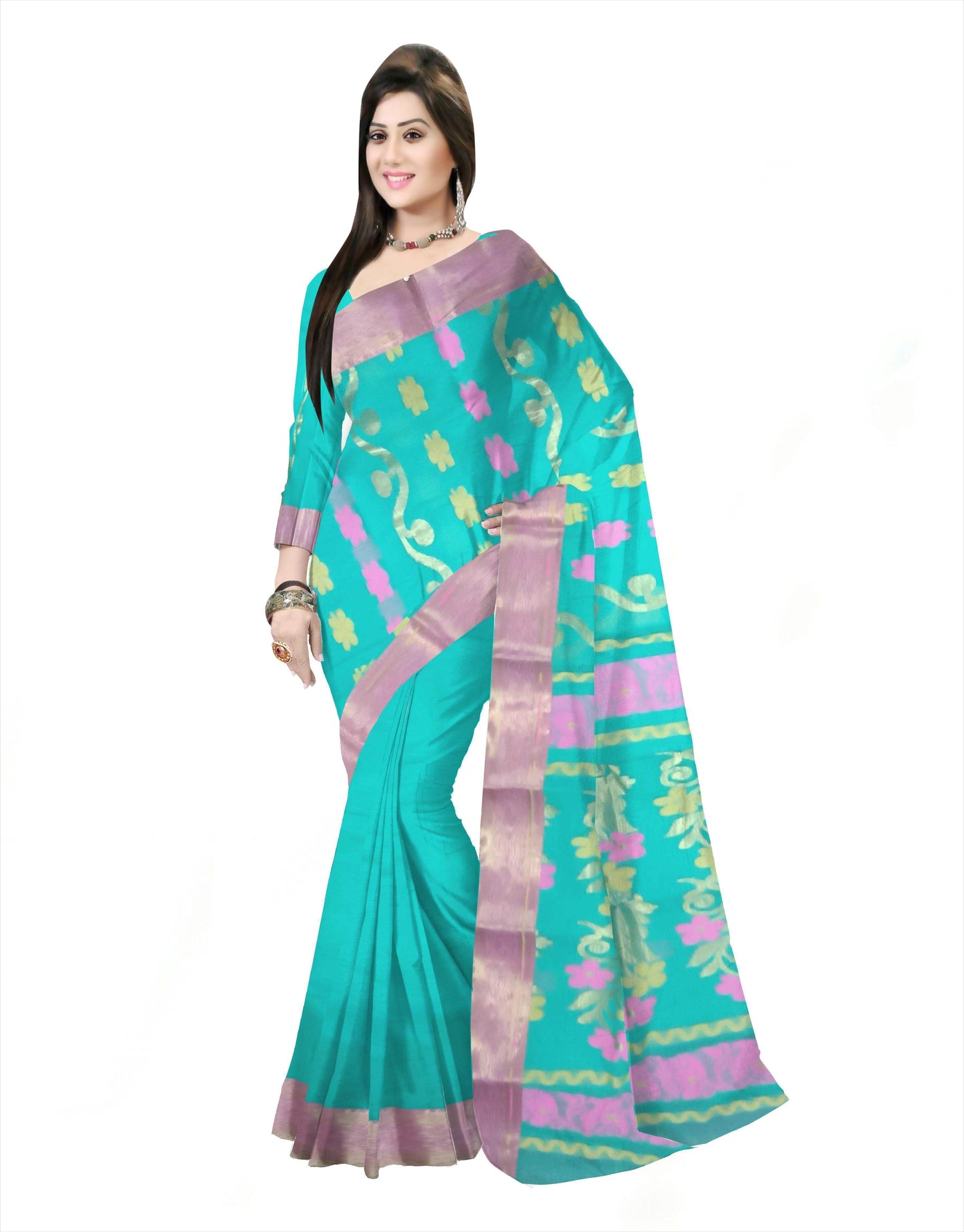 Pradip Fabrics Woven Tant Pure Cotton Saree (Green )