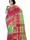 Pradip Fabrics Ethnic Women's Tant Silk green and Red Color Saree