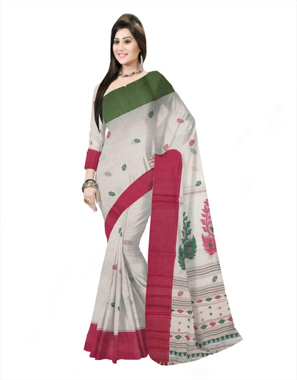 Pradip Fabrics Woven Tant Pure Cotton Saree (Red & green )