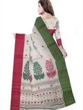Pradip Fabrics Woven Tant Pure Cotton Saree (Red & green )