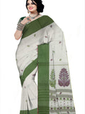 Pradip Fabrics Woven Tant Pure Cotton Saree (white & green )