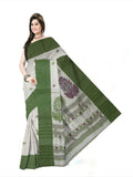 Pradip Fabrics Woven Tant Pure Cotton Saree (white & green )