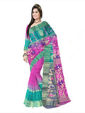 Woven Tant Silk Blend Saree  (green & Pink)