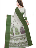 Pradip Fabrics Woven Tant Pure Cotton Saree (white & green )