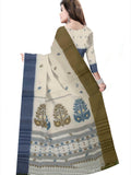 Pradip Fabrics Woven Tant Pure Cotton Saree (Blue & green border)