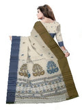 Pradip Fabrics Woven Tant Pure Cotton Saree (white , blue & dark green )