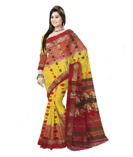 Pradip Fabrics Red and Yellow Tant Silk Blend Saree
