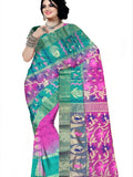 Woven Tant Silk Blend Saree  (green & Pink)