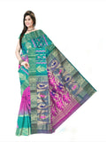 Woven Tant Silk Blend Saree  (green & Pink)