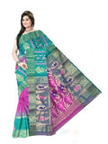 Woven Tant Silk Blend Saree  (green & Pink)