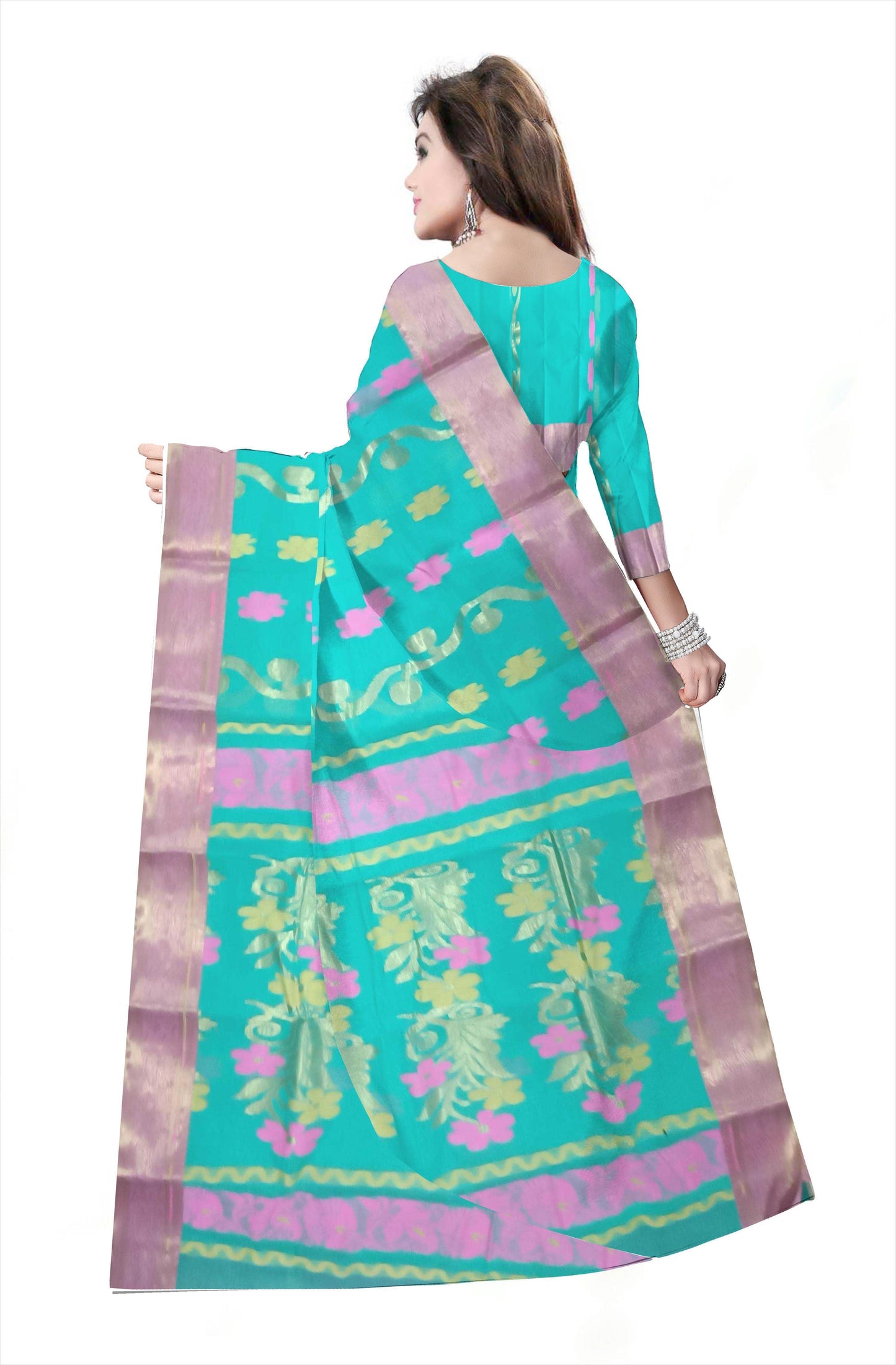 Pradip Fabrics Woven Tant Pure Cotton Saree (Green )