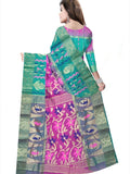 Woven Tant Silk Blend Saree  (green & Pink)