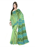 Pradip Fabrics Ethnic Women's Cotton Tant Gap Jamdani  Green Color Saree