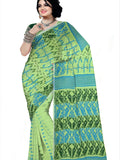 Pradip Fabrics Ethnic Women's Cotton Tant Gap Jamdani  Green Color Saree