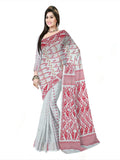 Pradip Fabrics Ethnic Women's Cotton Tant Gap Jamdani Red & white Color Saree