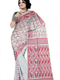 Pradip Fabrics Ethnic Women's Cotton Tant Gap Jamdani Red & white Color Saree