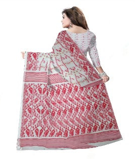 Pradip Fabrics Ethnic Women's Cotton Tant Gap Jamdani Red & white Color Saree
