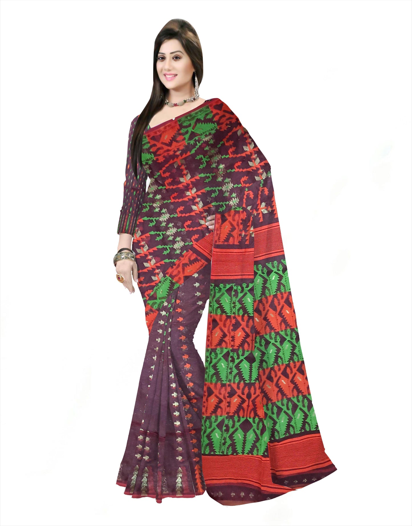 Pradip Fabrics Ethnic Women's Cotton Tant Gap Jamdani Saree