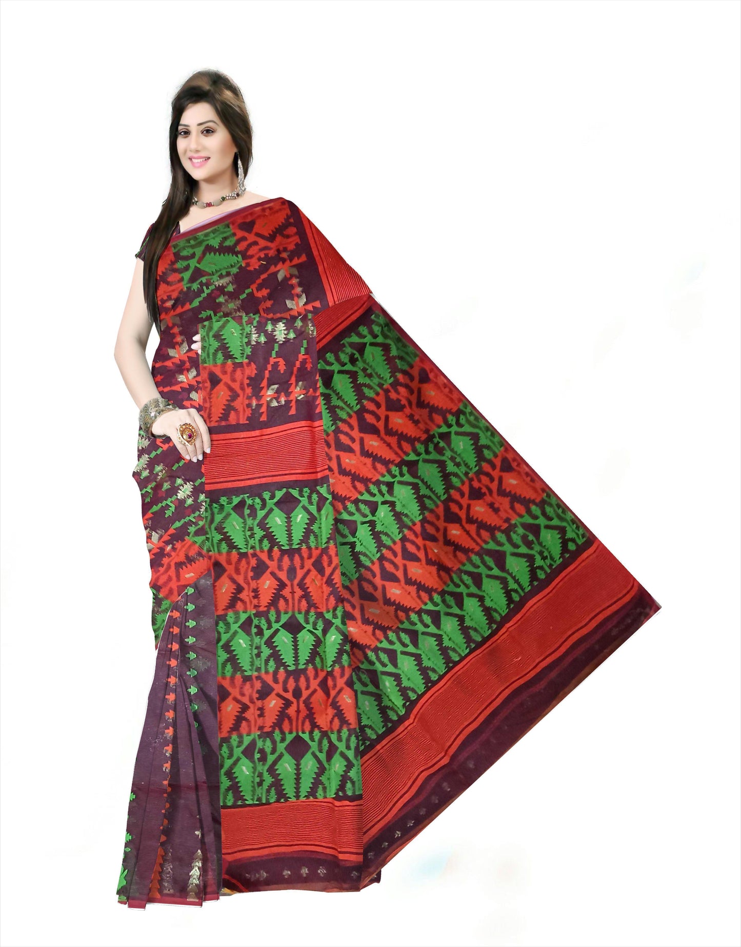 Pradip Fabrics Ethnic Women's Cotton Tant Gap Jamdani Saree