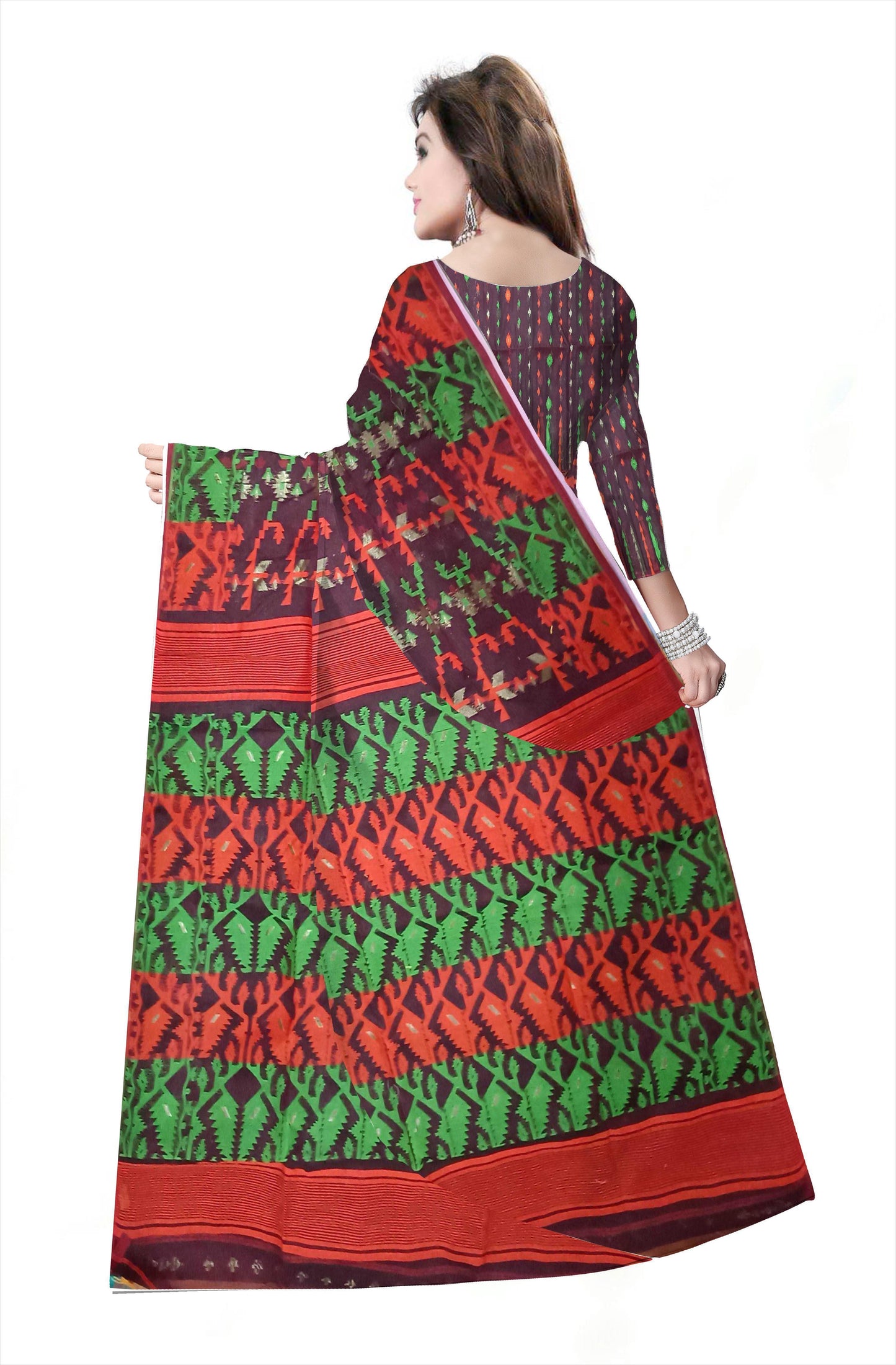 Pradip Fabrics Ethnic Women's Cotton Tant Gap Jamdani Saree