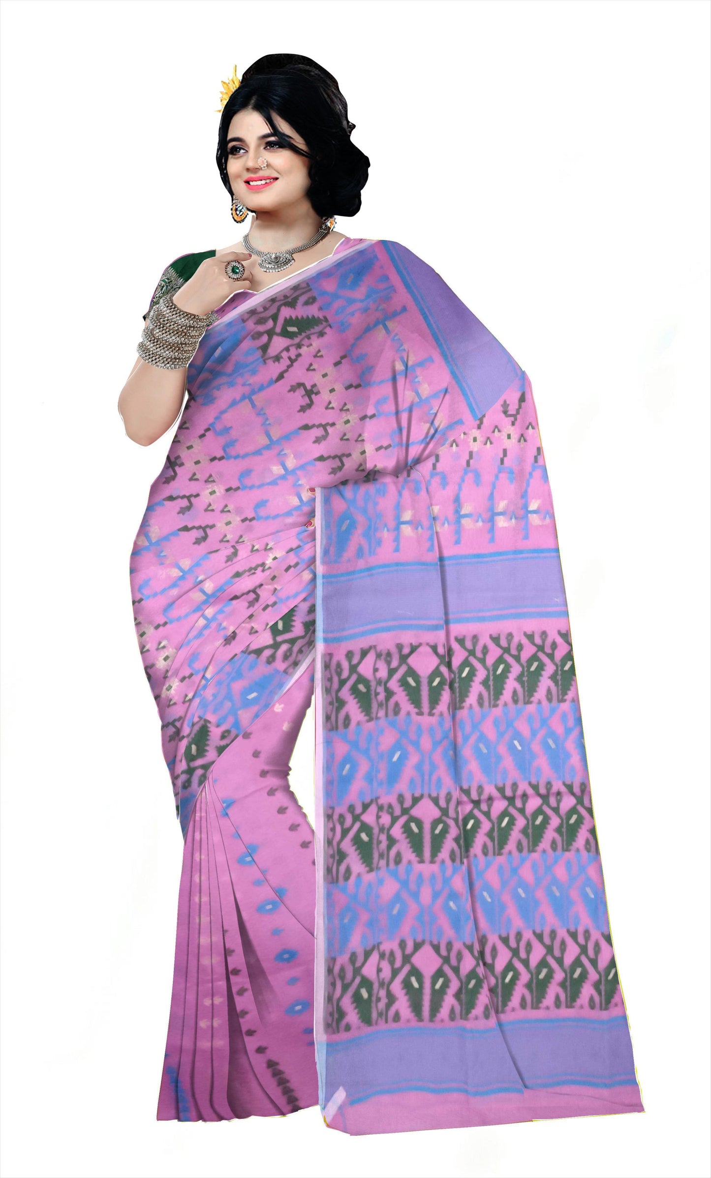 Pradip Fabrics Ethnic Women's Cotton Tant Gap Jamdani pink  Color Saree