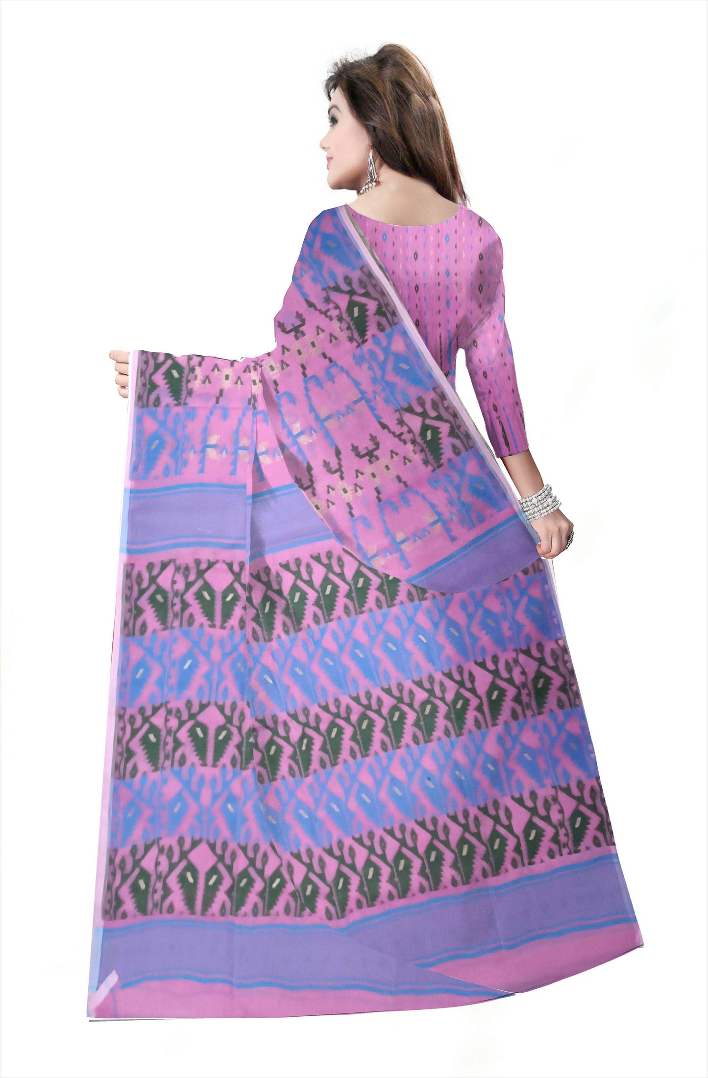 Pradip Fabrics Ethnic Women's Cotton Tant Gap Jamdani pink  Color Saree