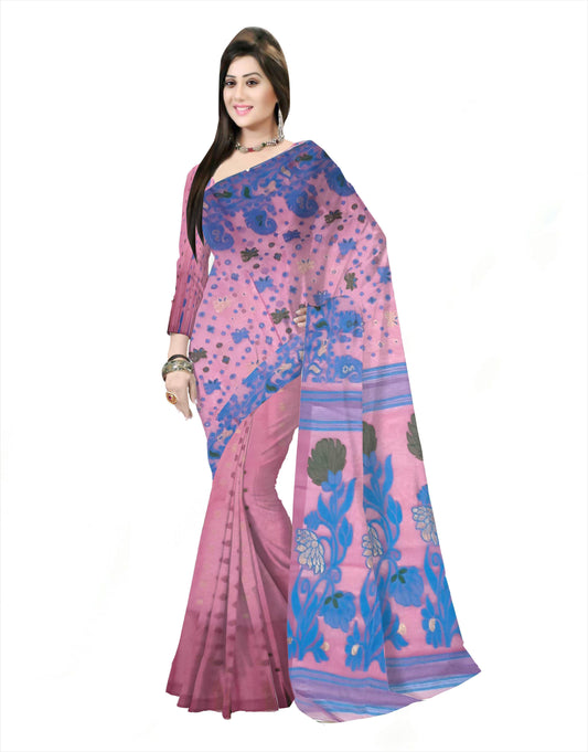 Pradip Fabrics Ethnic Women's Cotton Tant Gap Jamdani pink Color Saree