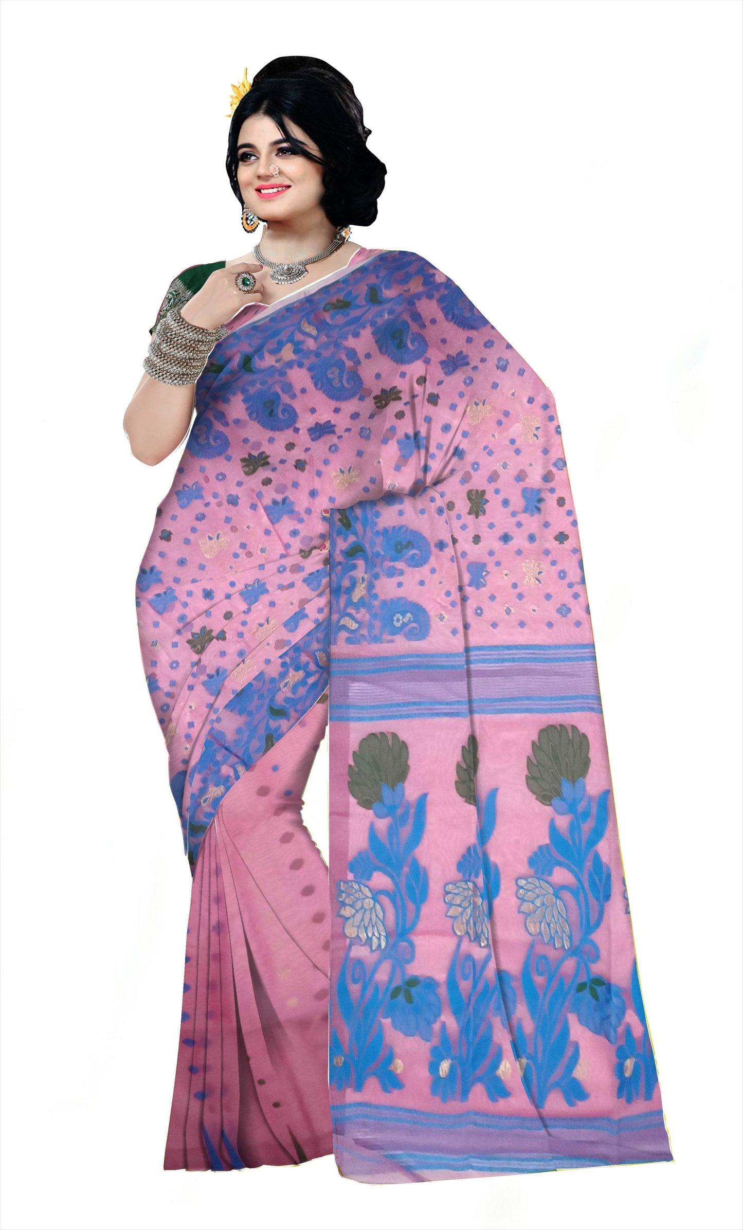 Pradip Fabrics Ethnic Women's Cotton Tant Gap Jamdani pink Color Saree