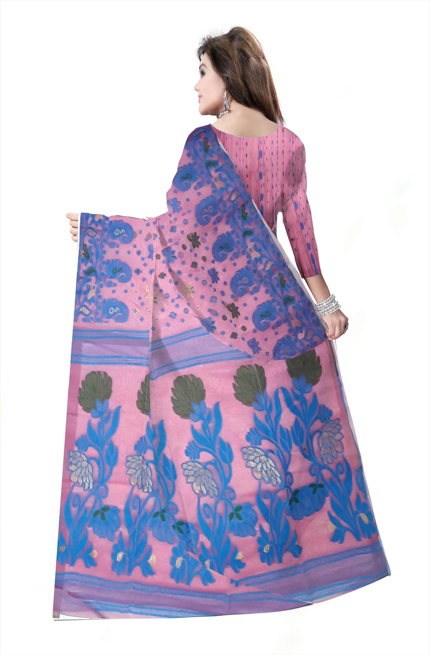 Pradip Fabrics Ethnic Women's Cotton Tant Gap Jamdani pink Color Saree