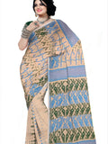 Pradip Fabrics Ethnic Women's Cotton Tant Gap Jamdani  Cream Color Saree