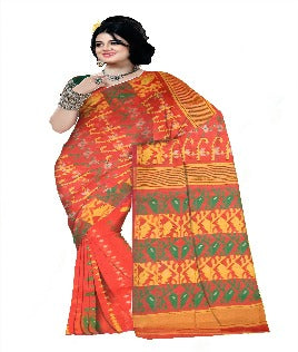 Pradip Fabrics Ethnic Women's Cotton Tant Gap Jamdani Orange Color Saree