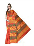 Pradip Fabrics Ethnic Women's Cotton Tant Gap Jamdani Orange Color Saree