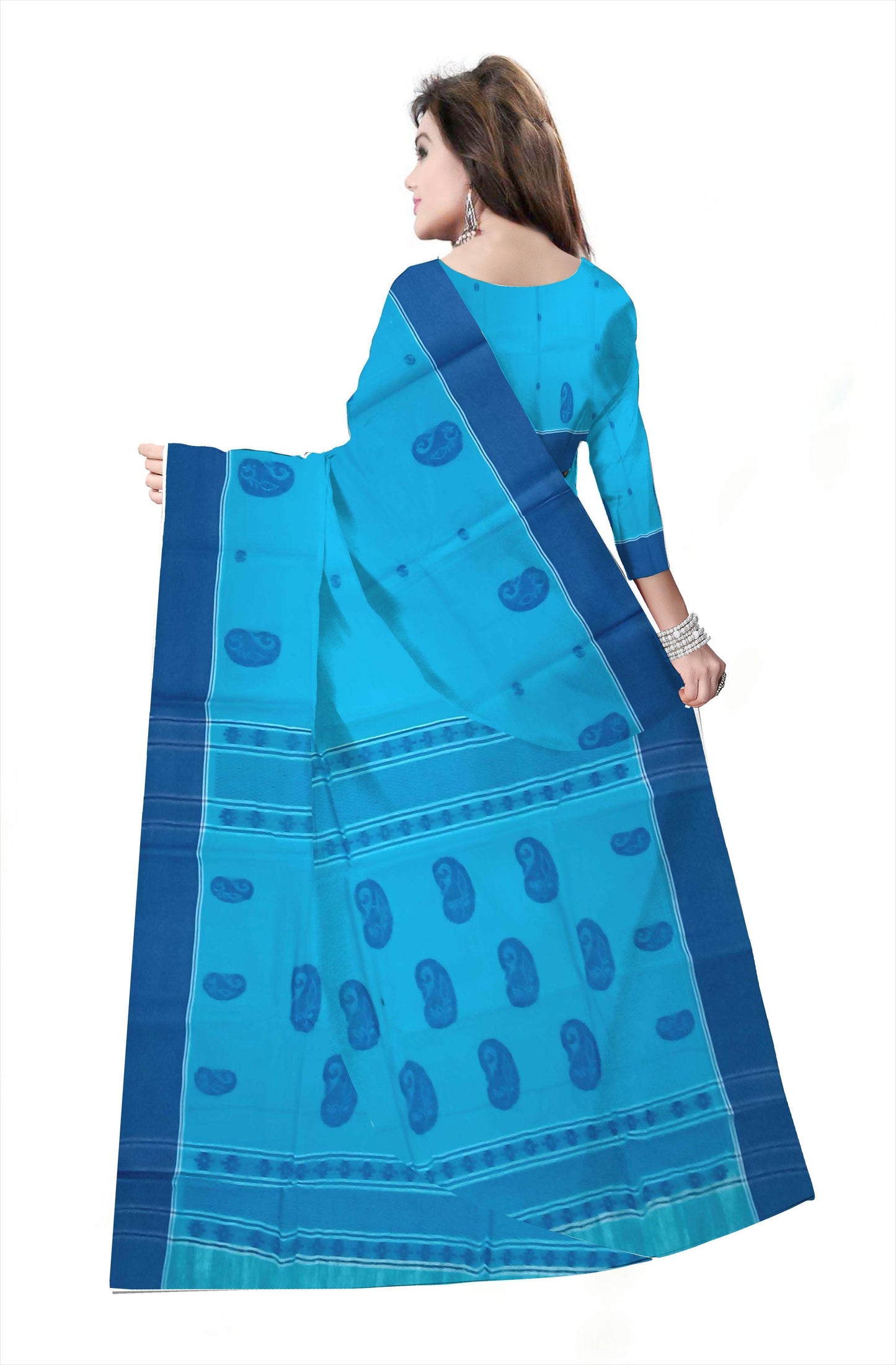 Pradip Fabrics Woven Tant Pure Cotton Saree (Blue)