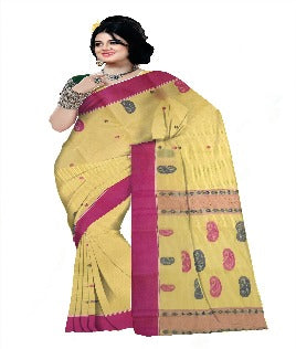 Pradip Fabrics Woven Tant Pure Cotton Saree (Yellow)