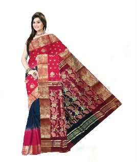 Pradip Fabrics Ethnic Women's Tant cotton Black & Red Color Saree