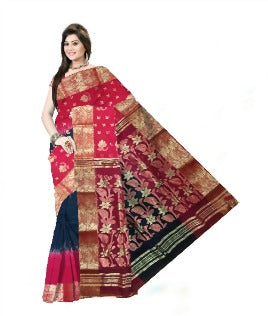 Pradip Fabrics Ethnic Women's Cotton Tant cotton Black & Red Color Saree