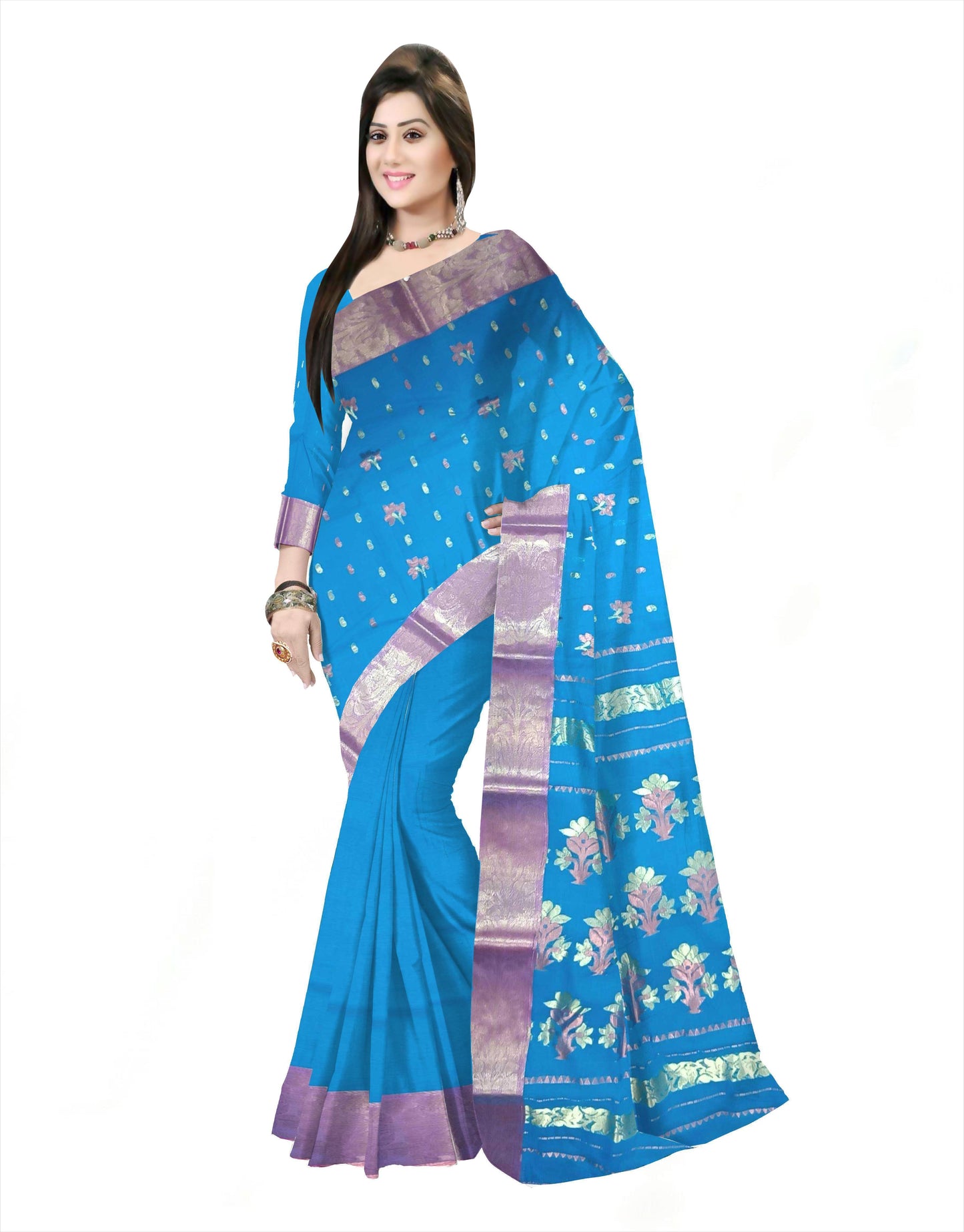 Pradip Fabrics Ethnic Women's Cotton Tant cotton sky blue Color Saree