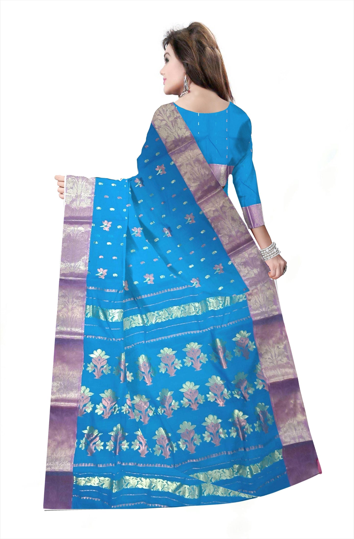 Pradip Fabrics Ethnic Women's Cotton Tant cotton sky blue Color Saree