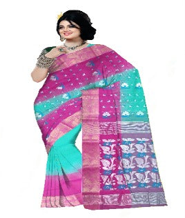 Pradip Fabrics Ethnic Women's Cotton Tant cotton Sea Green & pink Color Saree