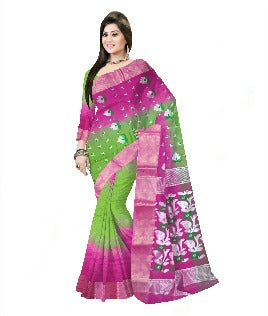 Pradip Fabrics Ethnic Women's Cotton Tant cotton Green & pink Color Saree