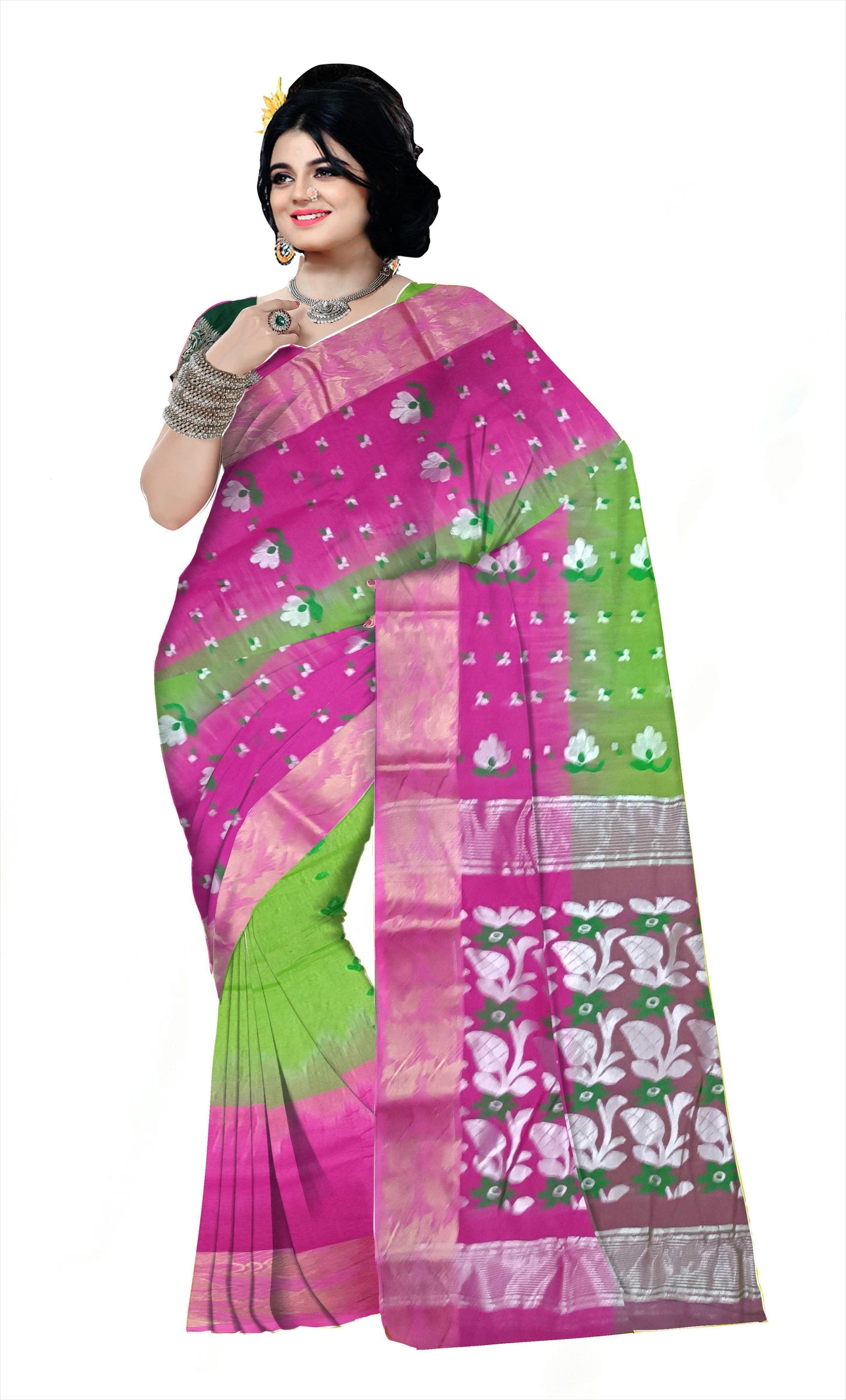 Pradip Fabrics Ethnic Women's Cotton Tant cotton Green & pink Color Saree