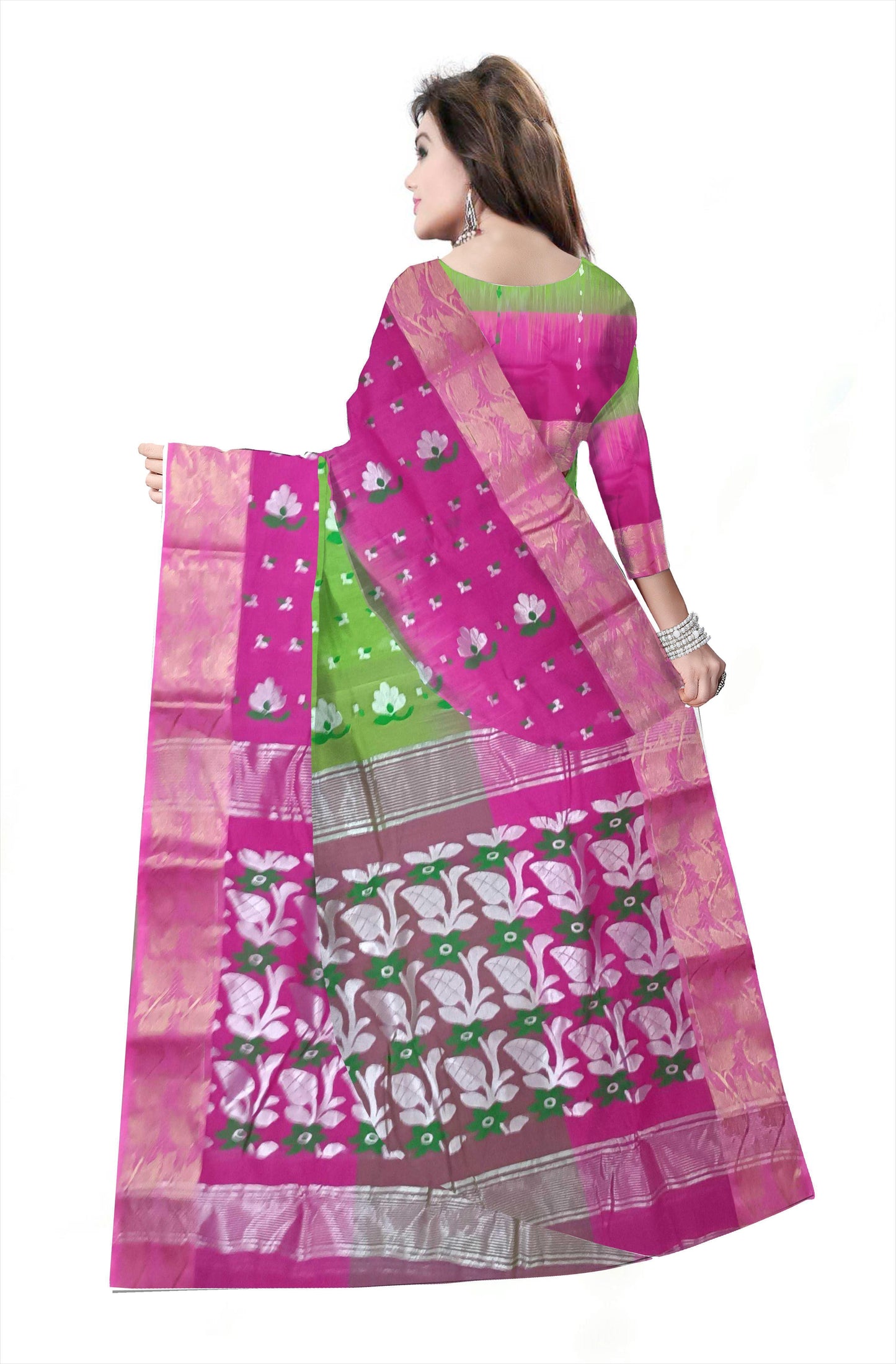 Pradip Fabrics Ethnic Women's Cotton Tant cotton Green & pink Color Saree