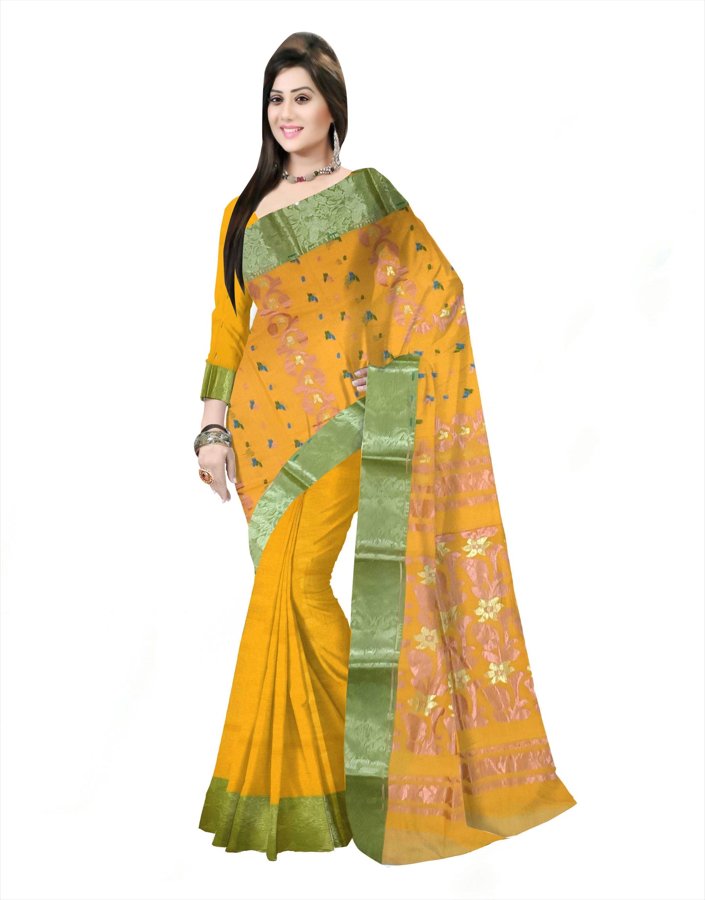 Pradip Fabrics Ethnic Women's Cotton Tant cotton yellow Color Saree