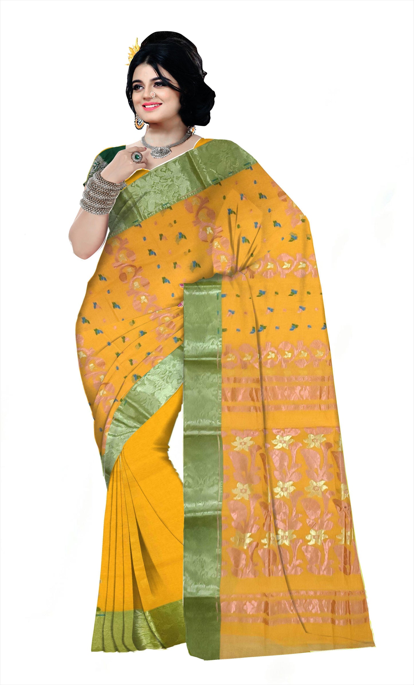 Pradip Fabrics Ethnic Women's Cotton Tant cotton yellow Color Saree