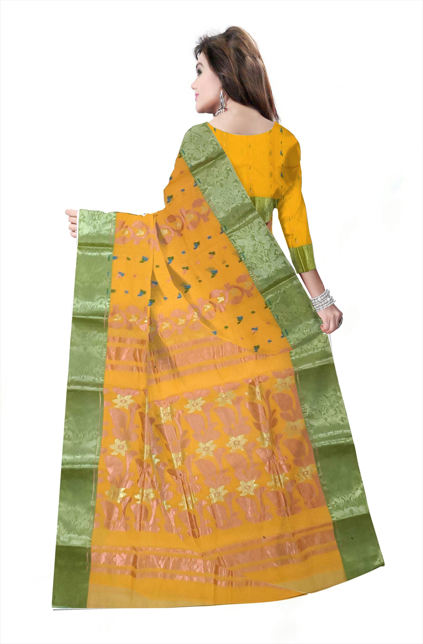 Pradip Fabrics Ethnic Women's Cotton Tant cotton yellow Color Saree