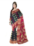 Woven Bollywood Silk Blend Saree  (Red & black )