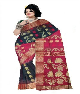 Woven Bollywood Silk Blend Saree  (Red & black )