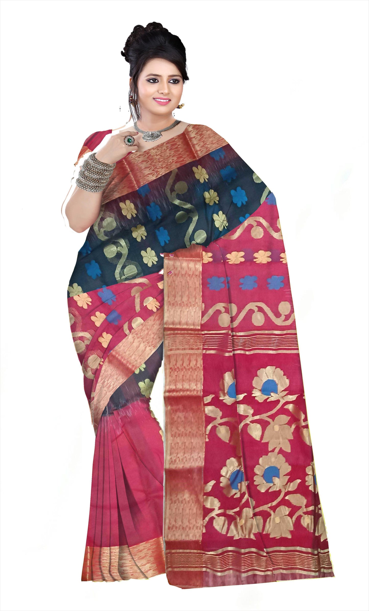 Woven Bollywood Silk Blend Saree  (Red)
